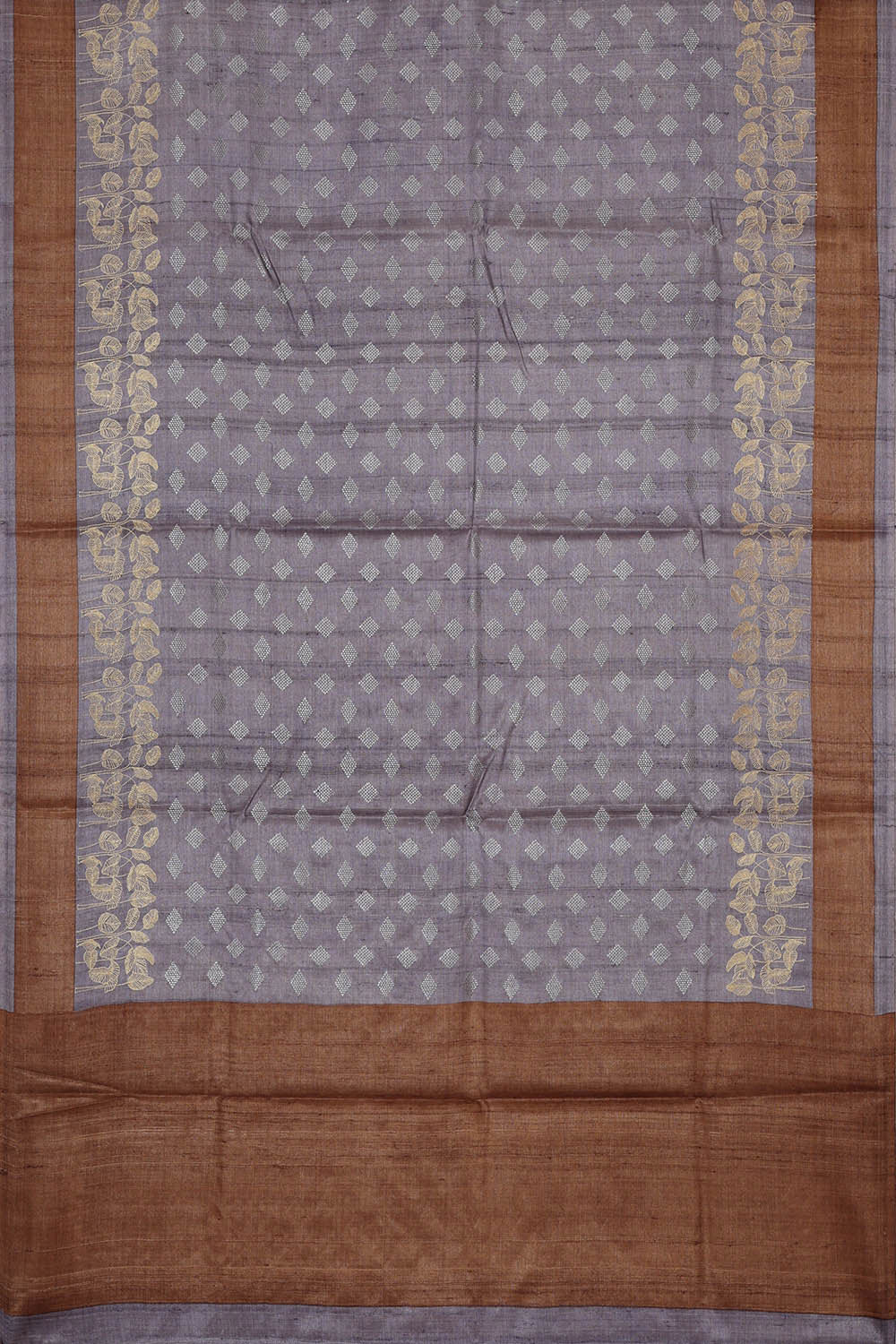 Tussar Silk Greyish Lavender Embroidered Saree