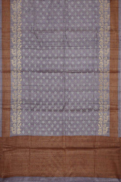 Image of Tussar Silk Greyish Lavender Embroidered Saree