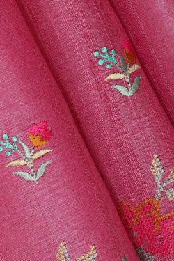 Image of Tussar Silk Pink Embroidered Saree