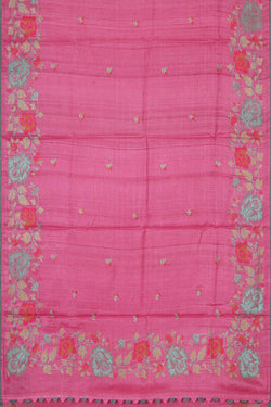 Image of Tussar Silk Pink Embroidered Saree