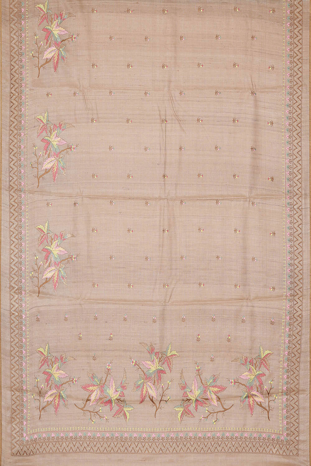 Image of Tussar Silk Cream Embroidered Saree