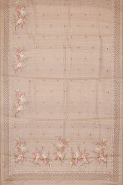 Image of Tussar Silk Cream Embroidered Saree