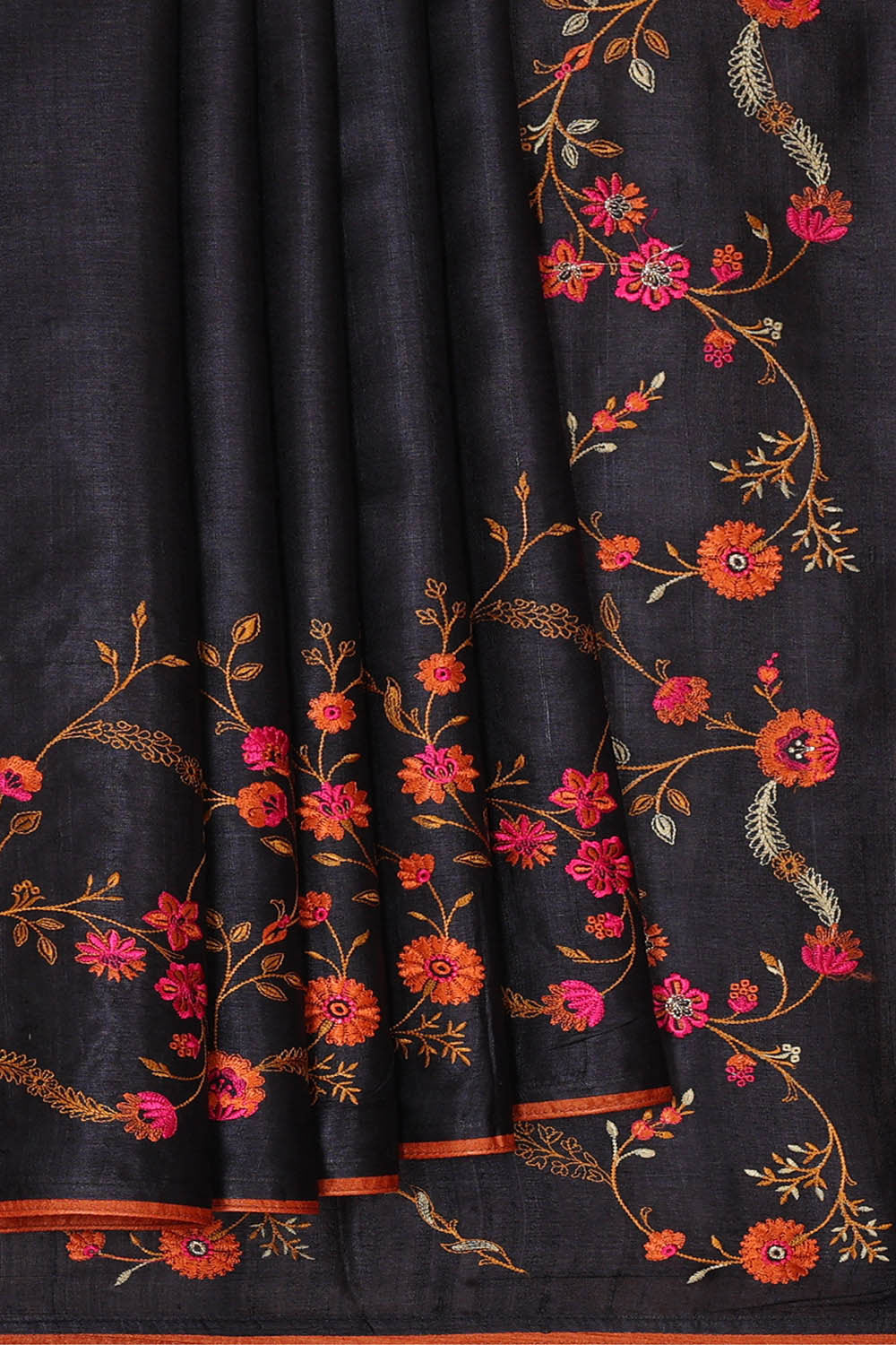 Image of Tussar Silk Black Embroidered Saree