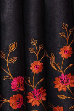 Image of Tussar Silk Black Embroidered Saree