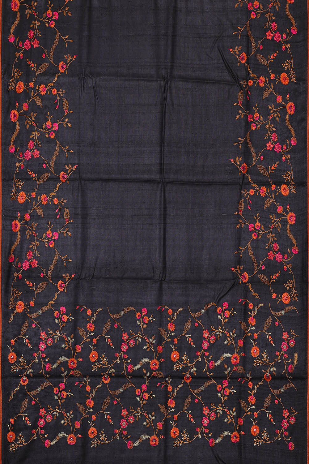 Tussar Silk Black Embroidered Saree