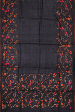Image of Tussar Silk Black Embroidered Saree