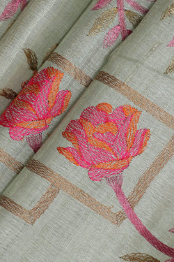 Image of Tussar Silk Light Pista Green Embroidered Saree