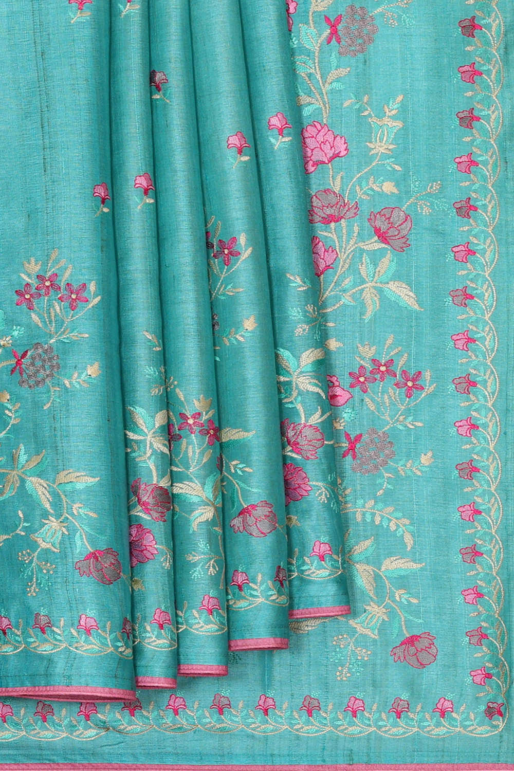 Image of Tussar Silk Sky Blue Embroidered Saree