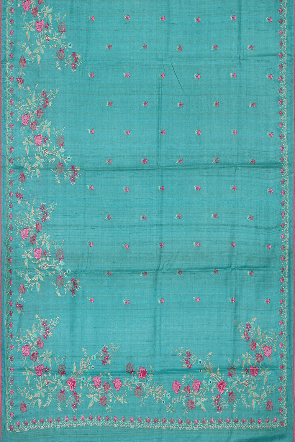 Tussar Silk Sky Blue Embroidered Saree