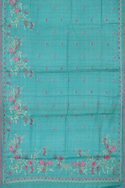 Image of Tussar Silk Sky Blue Embroidered Saree