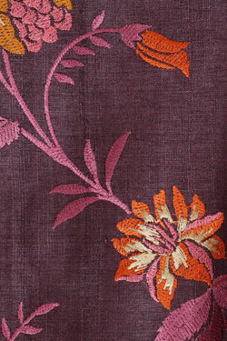 Image of Tussar Silk Deep Wine Embroidered Saree