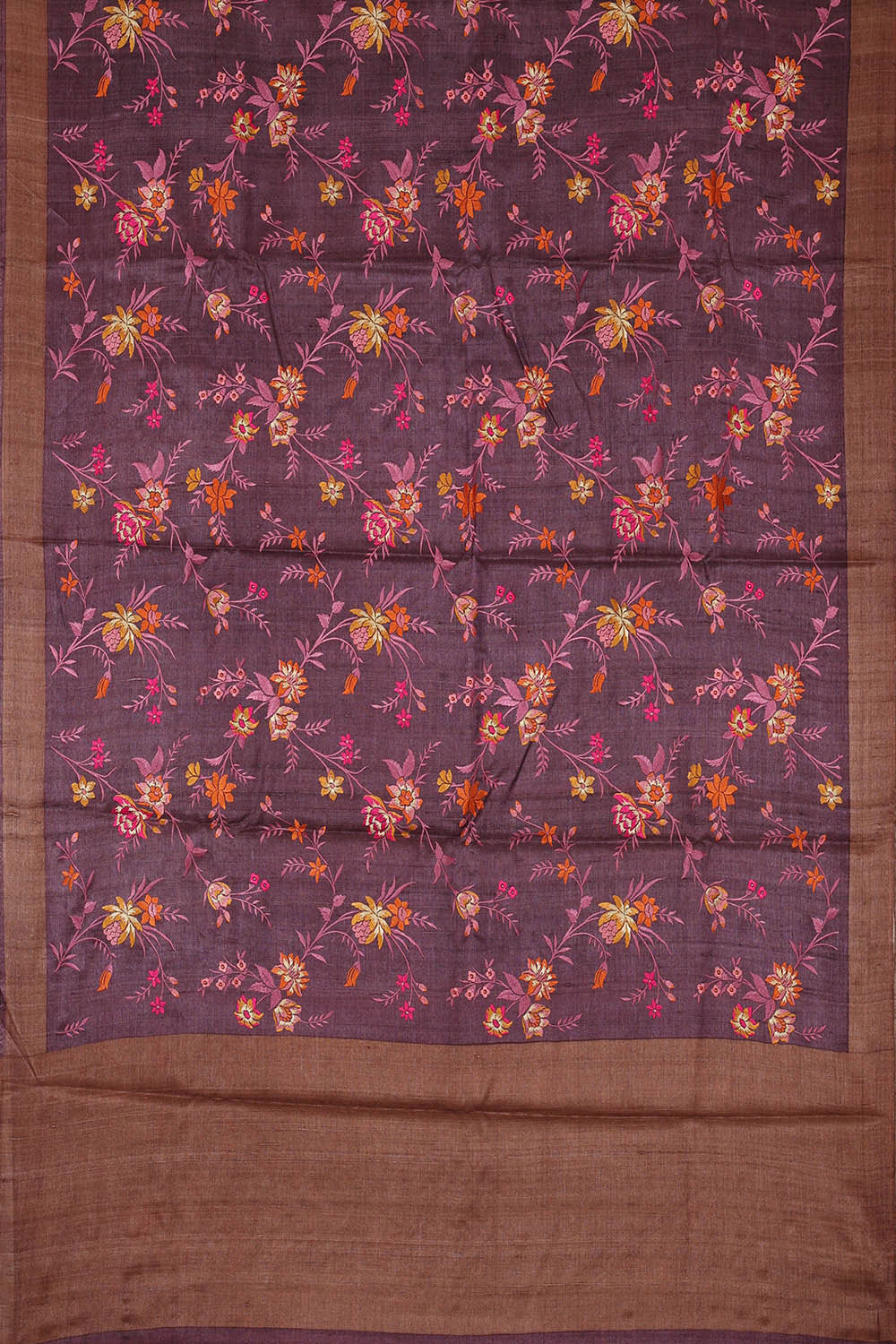 Image of Tussar Silk Deep Wine Embroidered Saree