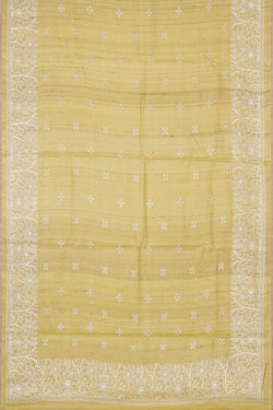 Image of Tussar Silk Yellow Embroidered Saree