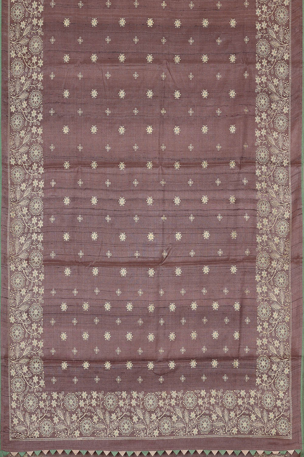 Tussar Silk Brown Embroidered Saree