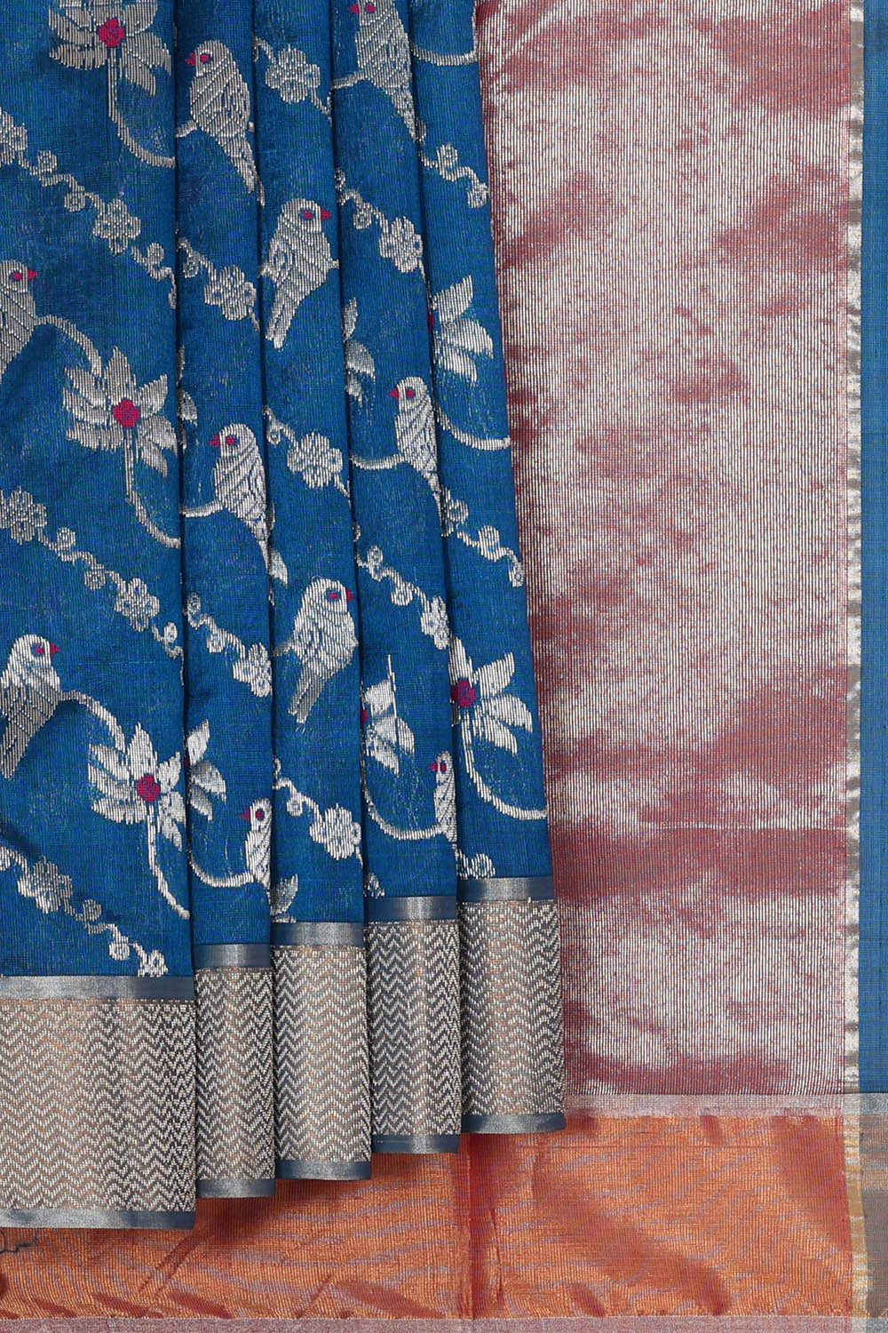 Image of Chanderi Silk Peacock Blue Saree