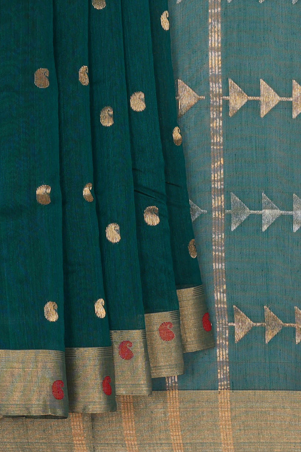 Image of Chanderi Cotton Silk Peacock Blue Saree