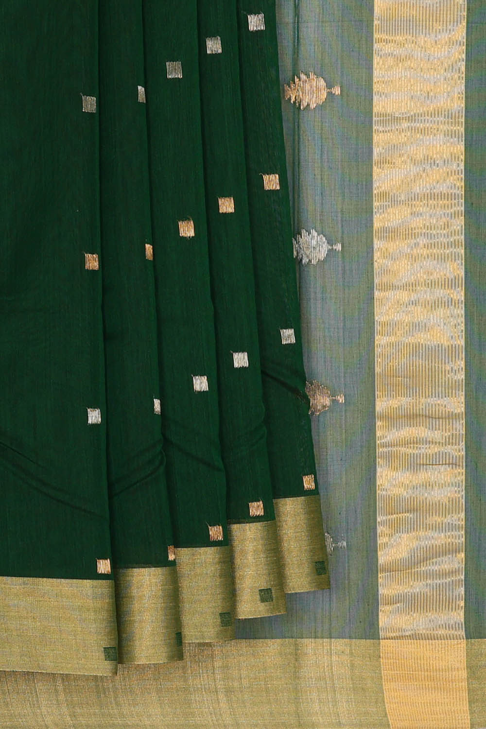 Image of Chanderi Cotton Silk Bottle Green Saree