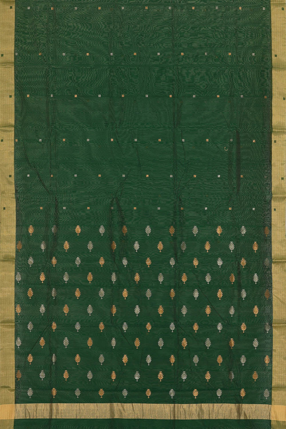 Image of Chanderi Cotton Silk Bottle Green Saree