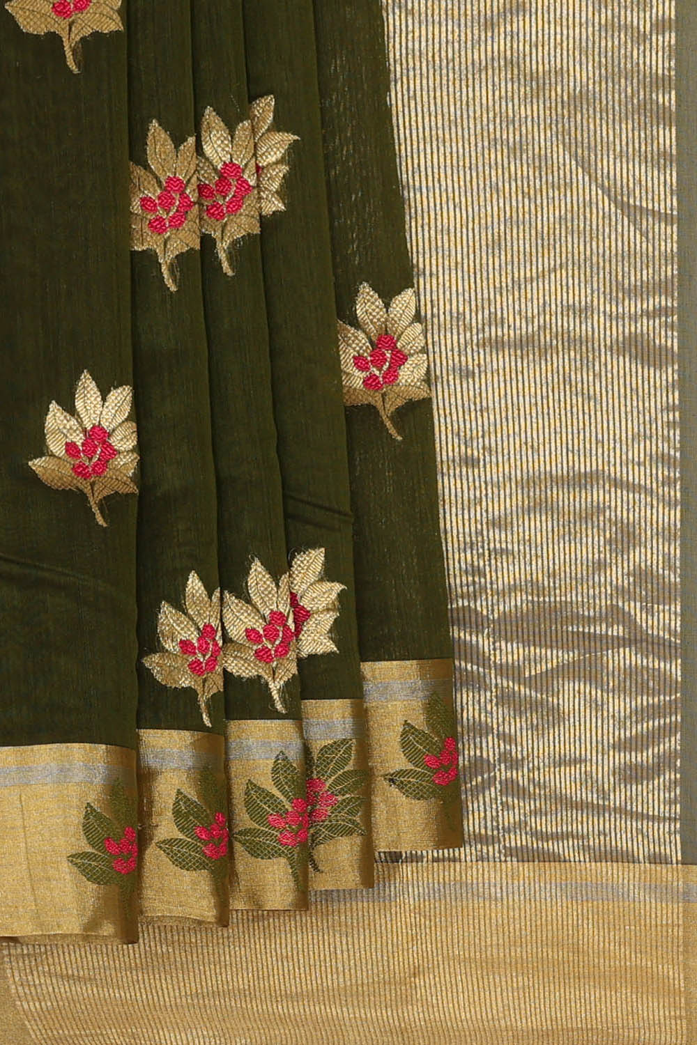 Image of Tussar Silk Green Saree