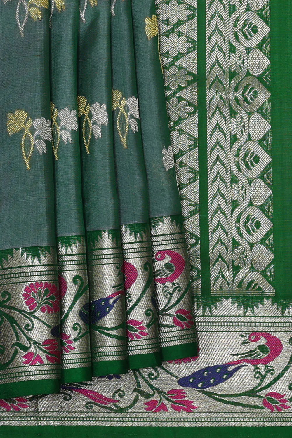 Venkatagiri Silk Teal Green Saree