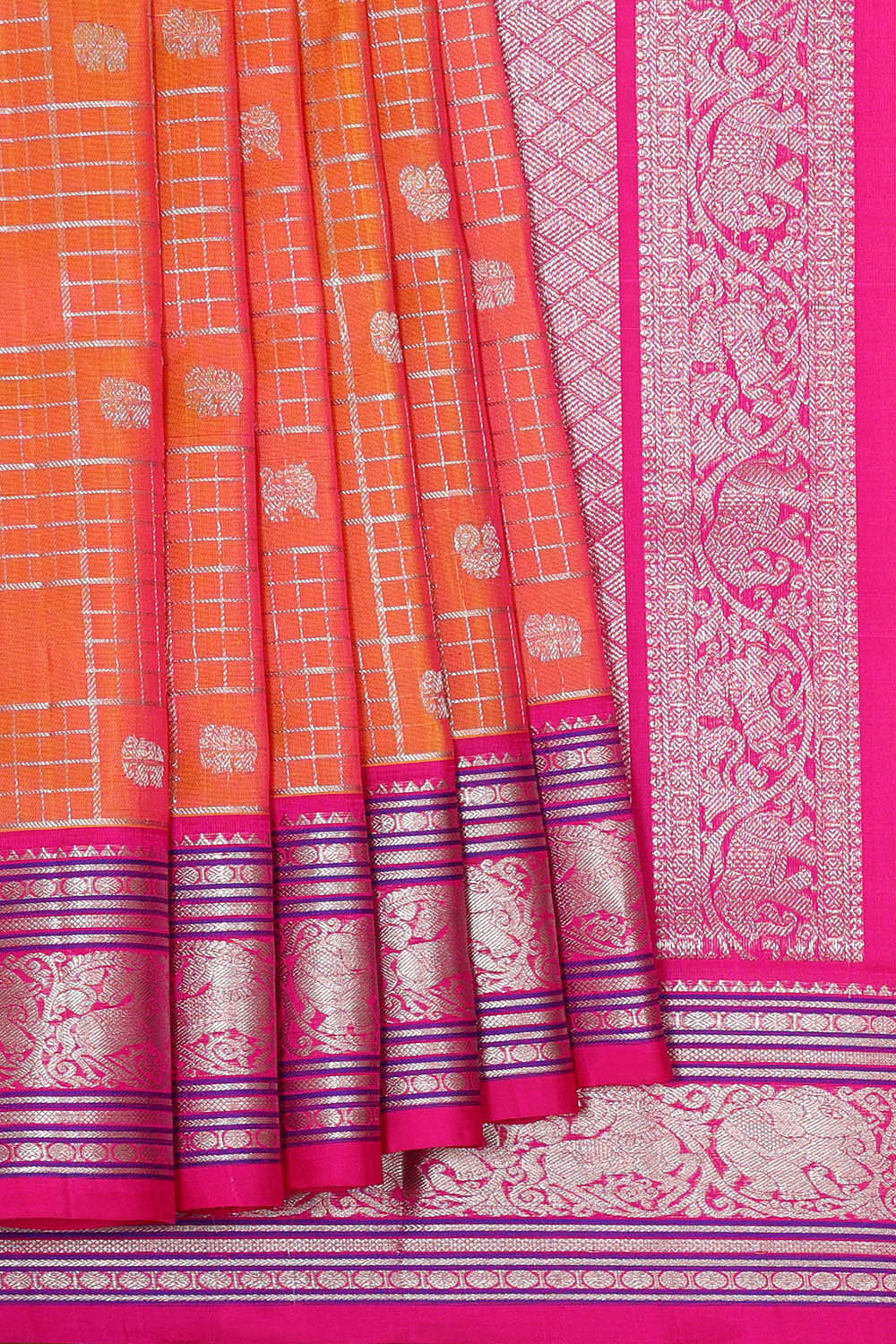Image of Venkatagiri Silk Orange Saree