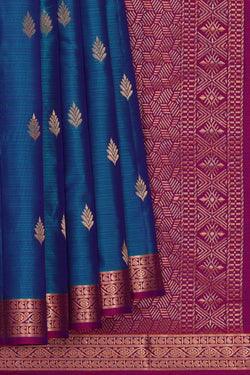 Image of Kanchipattu Peacock Blue Brocade Saree