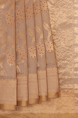 Image of Chanderi Silk Dark Cream Saree