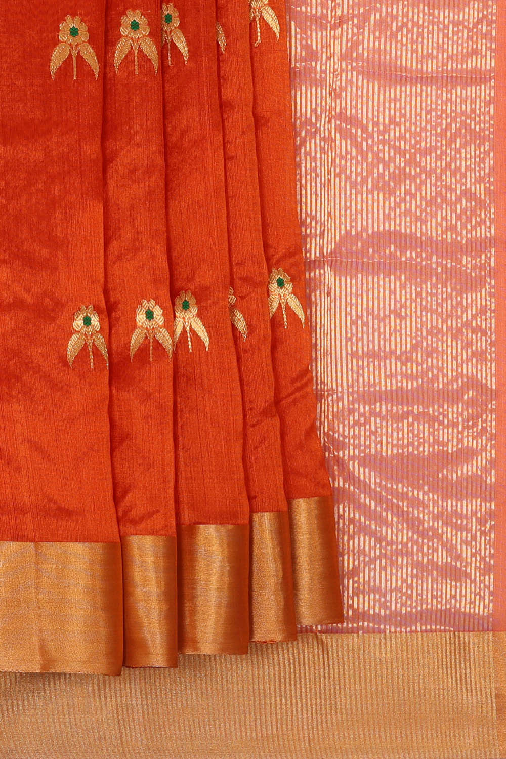 Image of Chanderi Silk Dark Orange Saree
