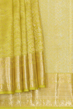 Image of Kanchipattu Yellowish Green Brocade Saree