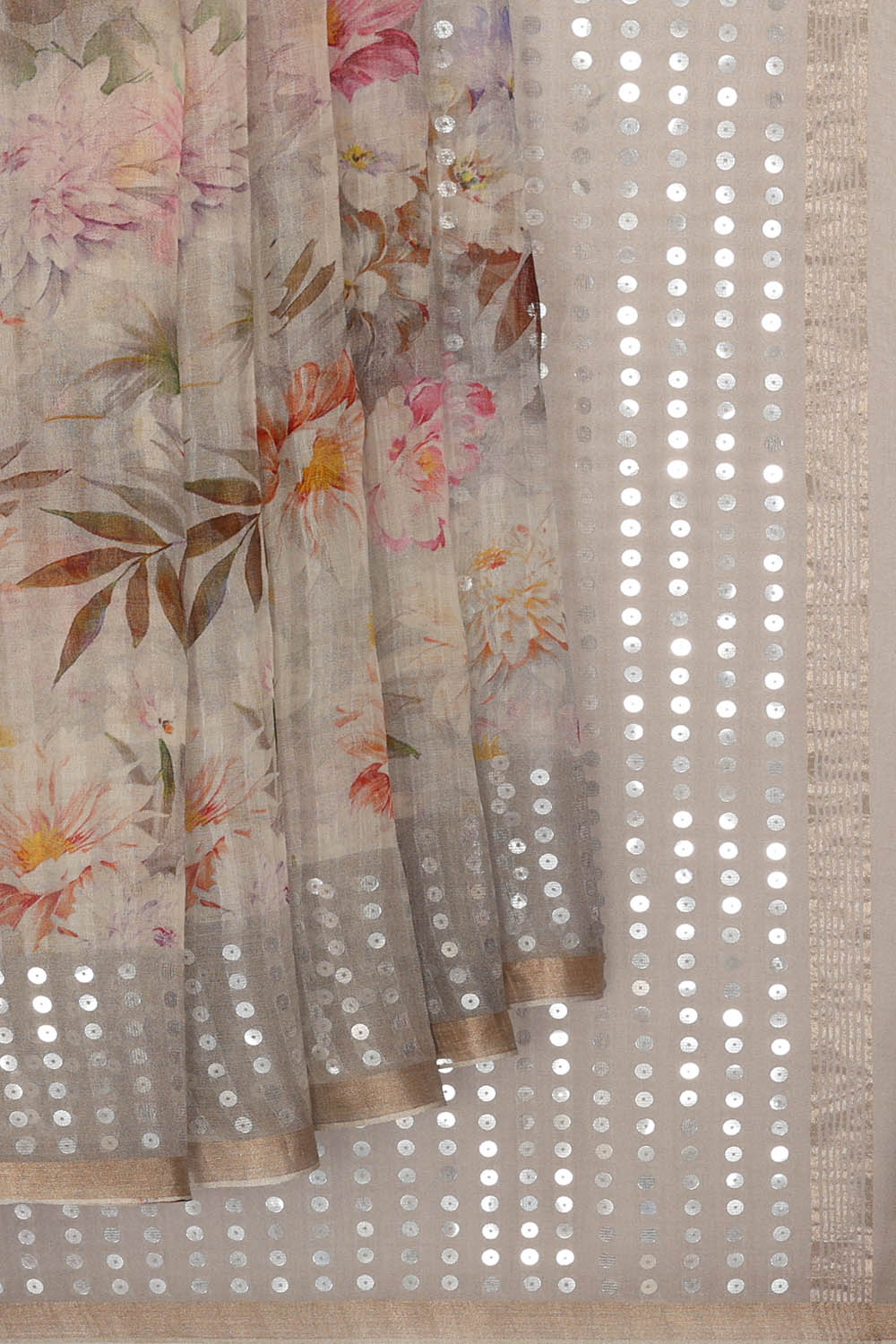 Image of A Floral Printed Grey Georgette Saree