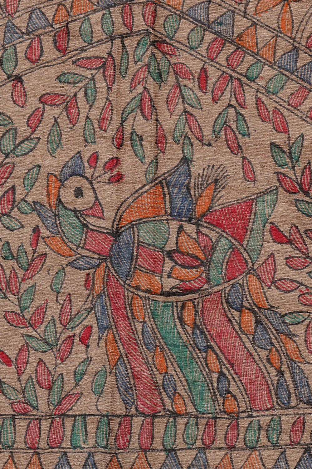 Image of Printed Tussar Dark Cream Saree