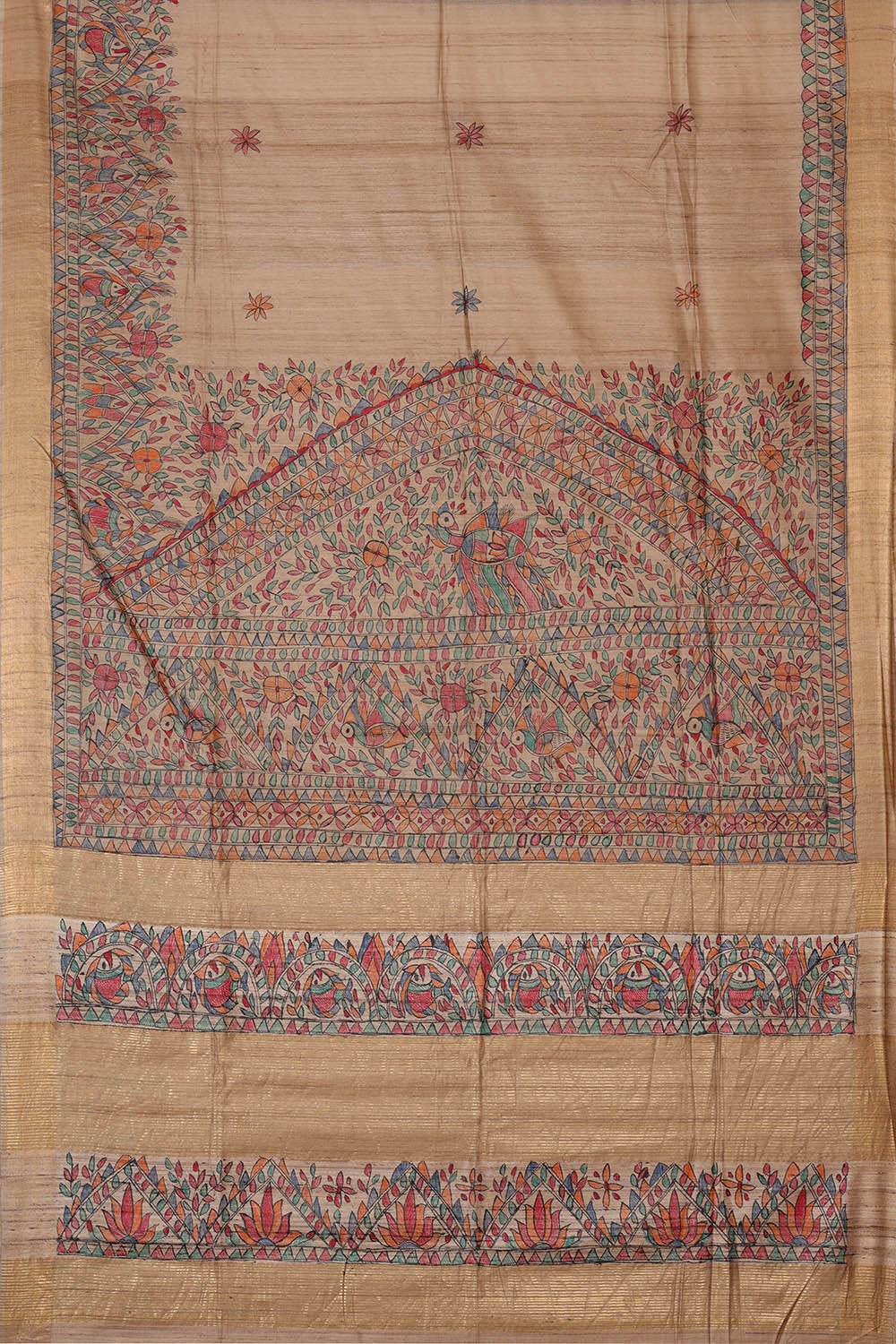 Image of Printed Tussar Dark Cream Saree