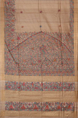 Image of Printed Tussar Dark Cream Saree