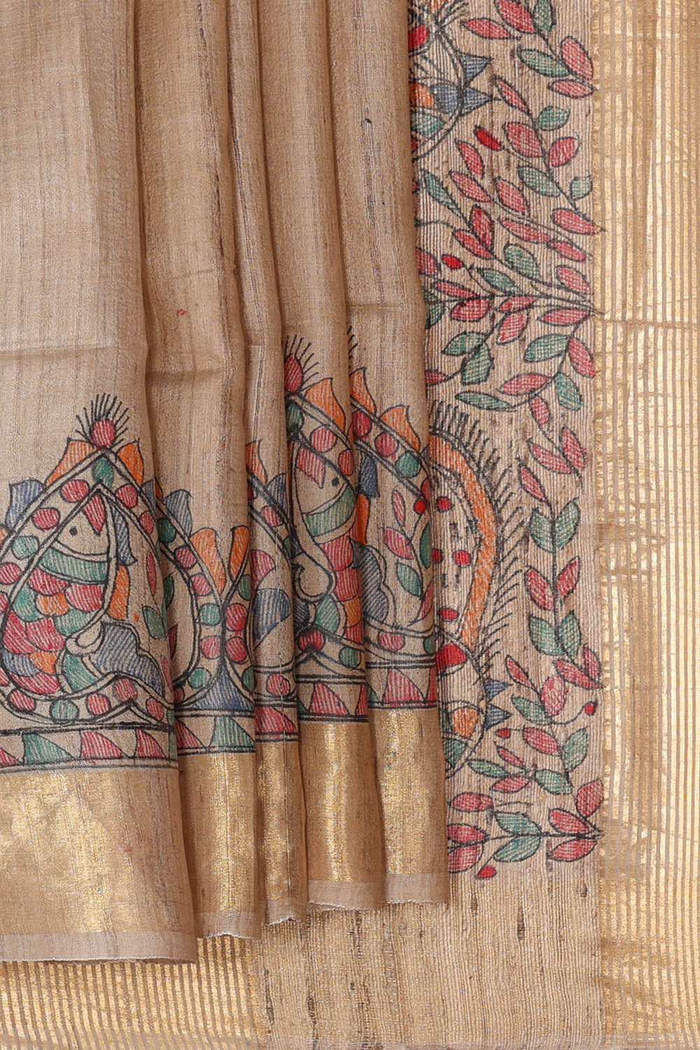 Image of Printed Tussar Dark Cream Saree