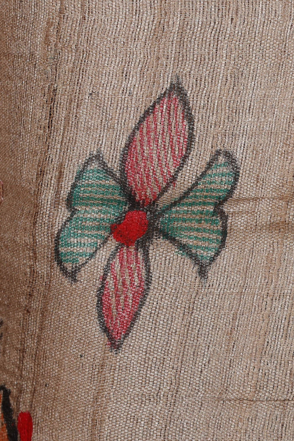 Image of Printed Tussar Dark Cream Saree