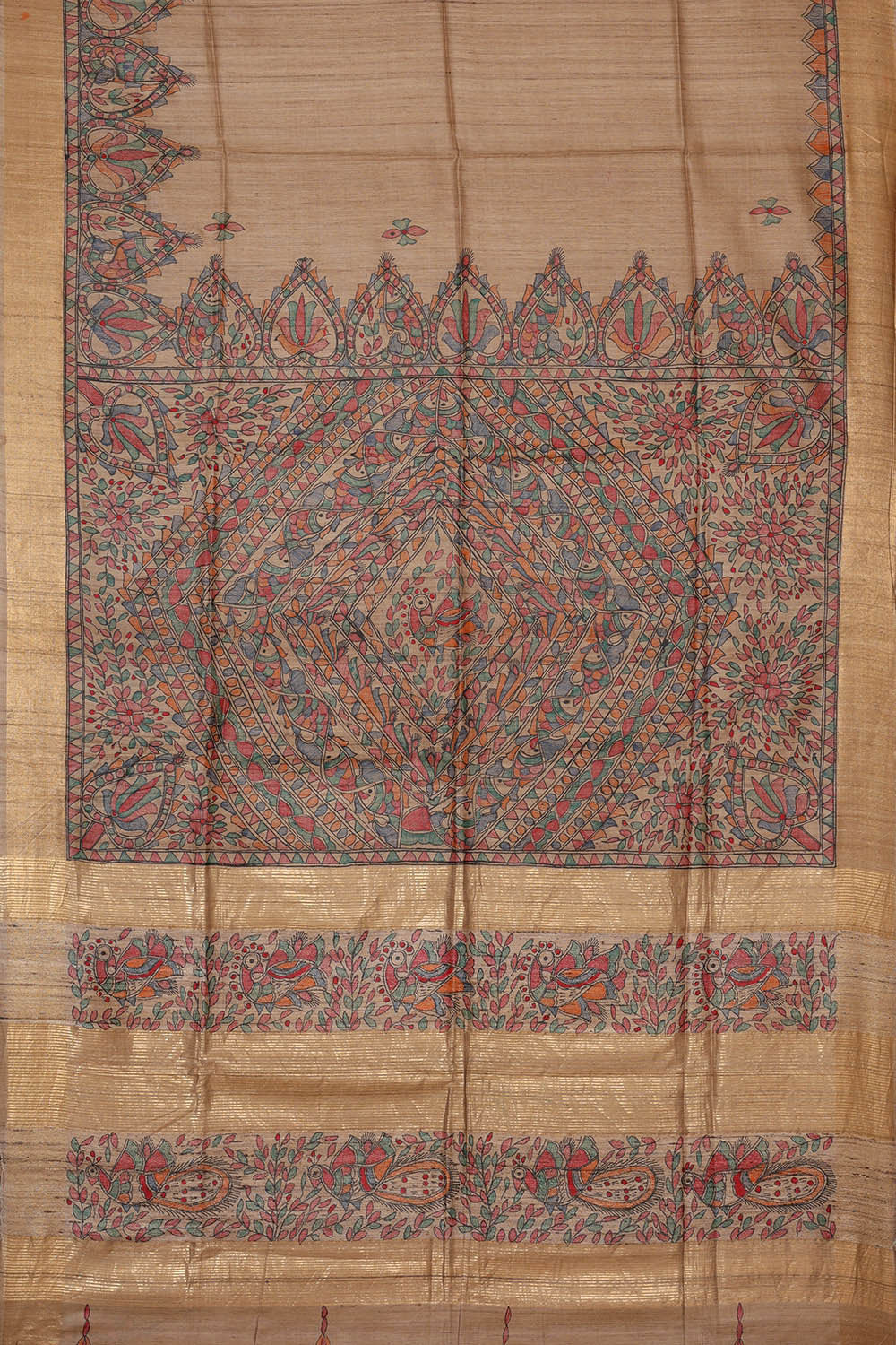 Printed Tussar Dark Cream Saree