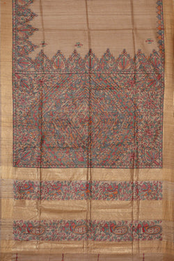 Image of Printed Tussar Dark Cream Saree