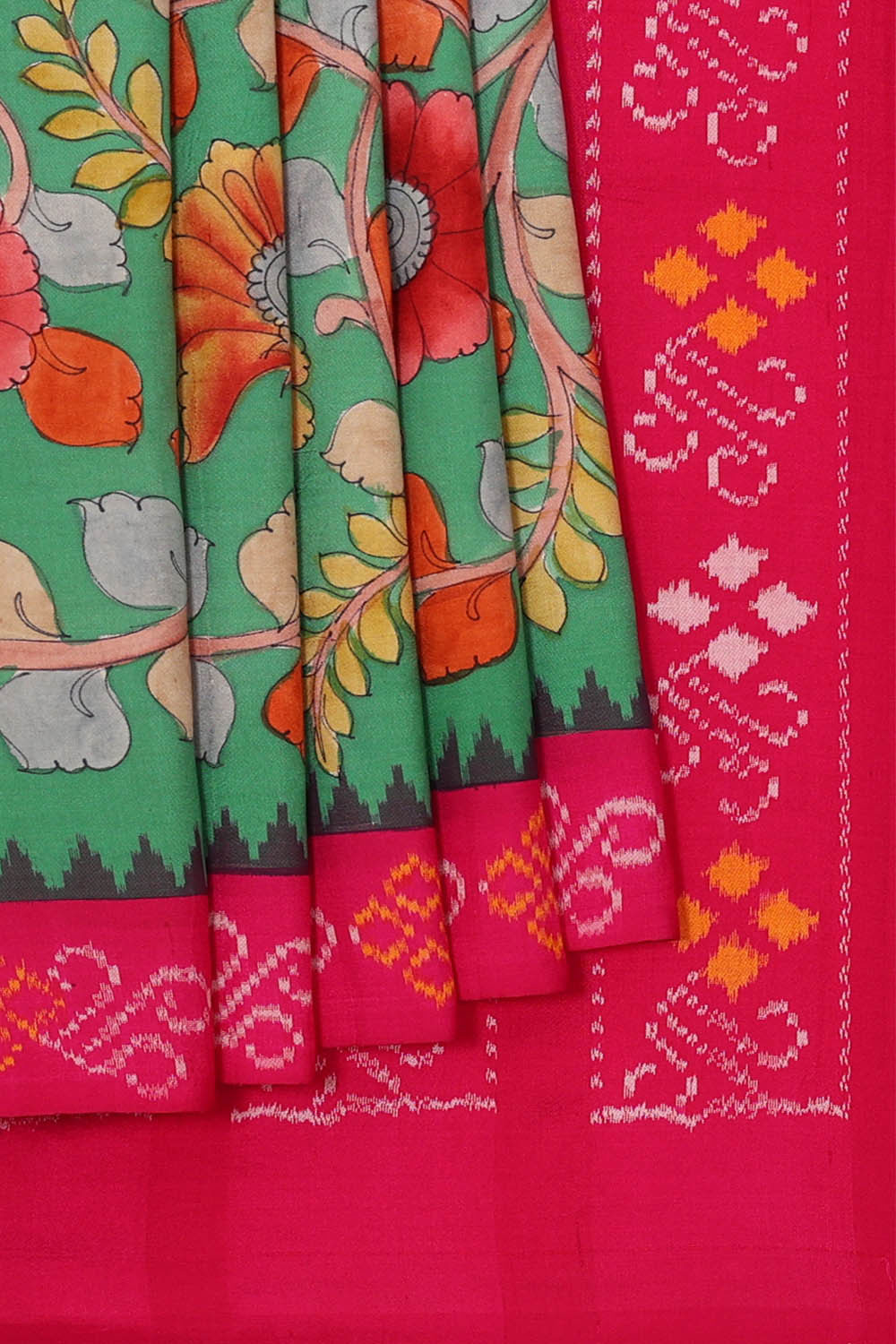 Printed Kalamkari Green Saree