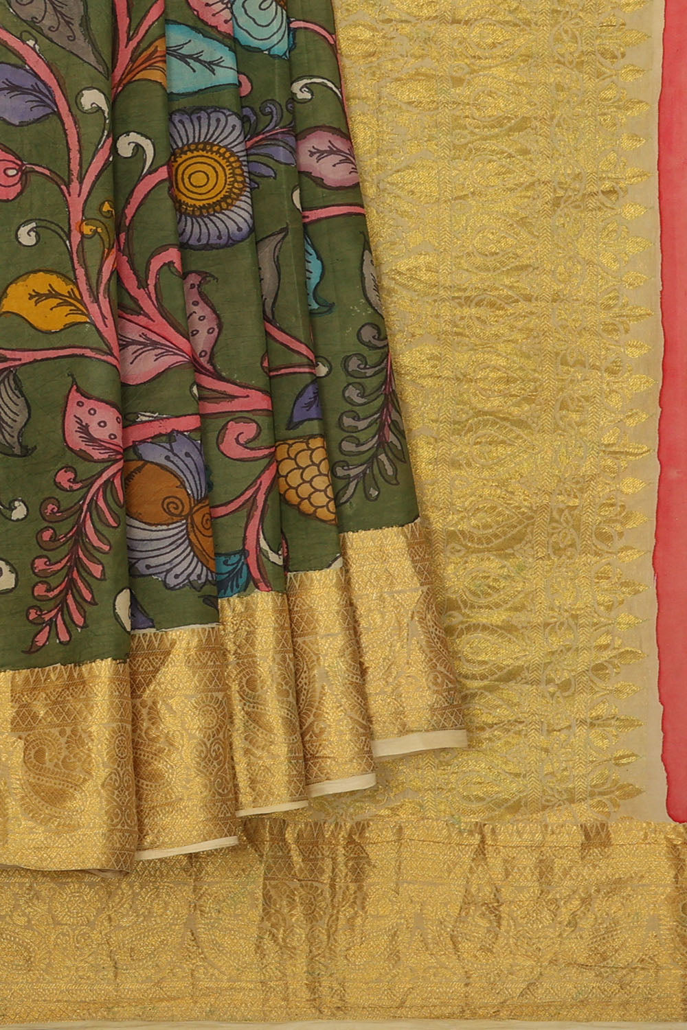 Image of Green Silk Painted saree