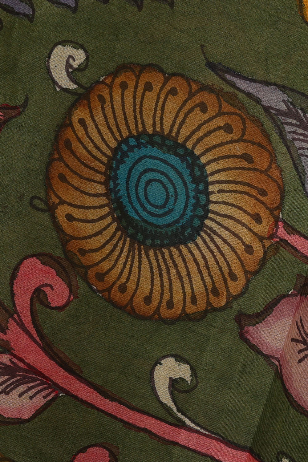 Image of Green Silk Painted saree