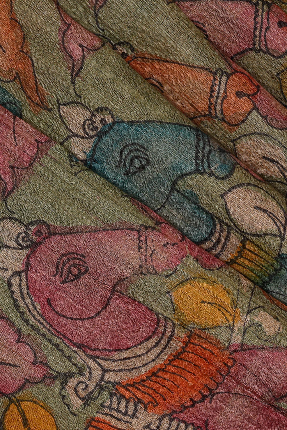 Printed Tussar Kalamkari Pista Green Saree