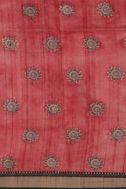 Image of Printed Tussar Kalamkari Pista Green Saree