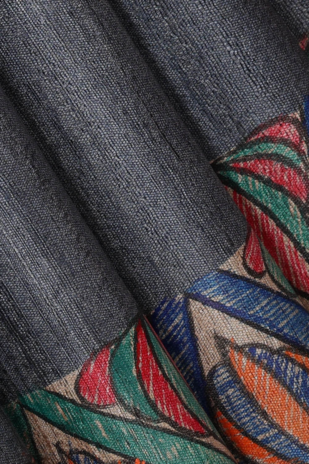 Printed Tussar Dark Grey Saree
