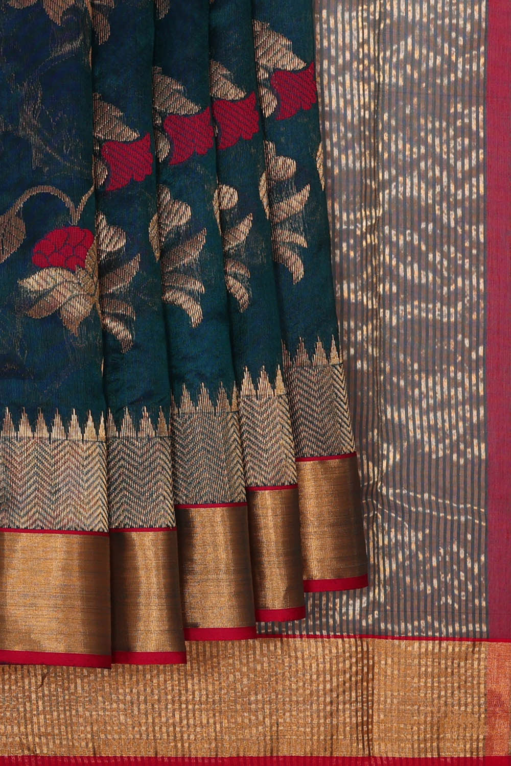 Image of Chanderi Silk Dark Peacock Blue Saree