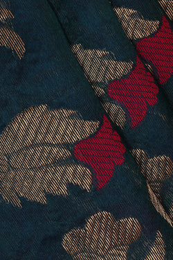 Image of Chanderi Silk Dark Peacock Blue Saree