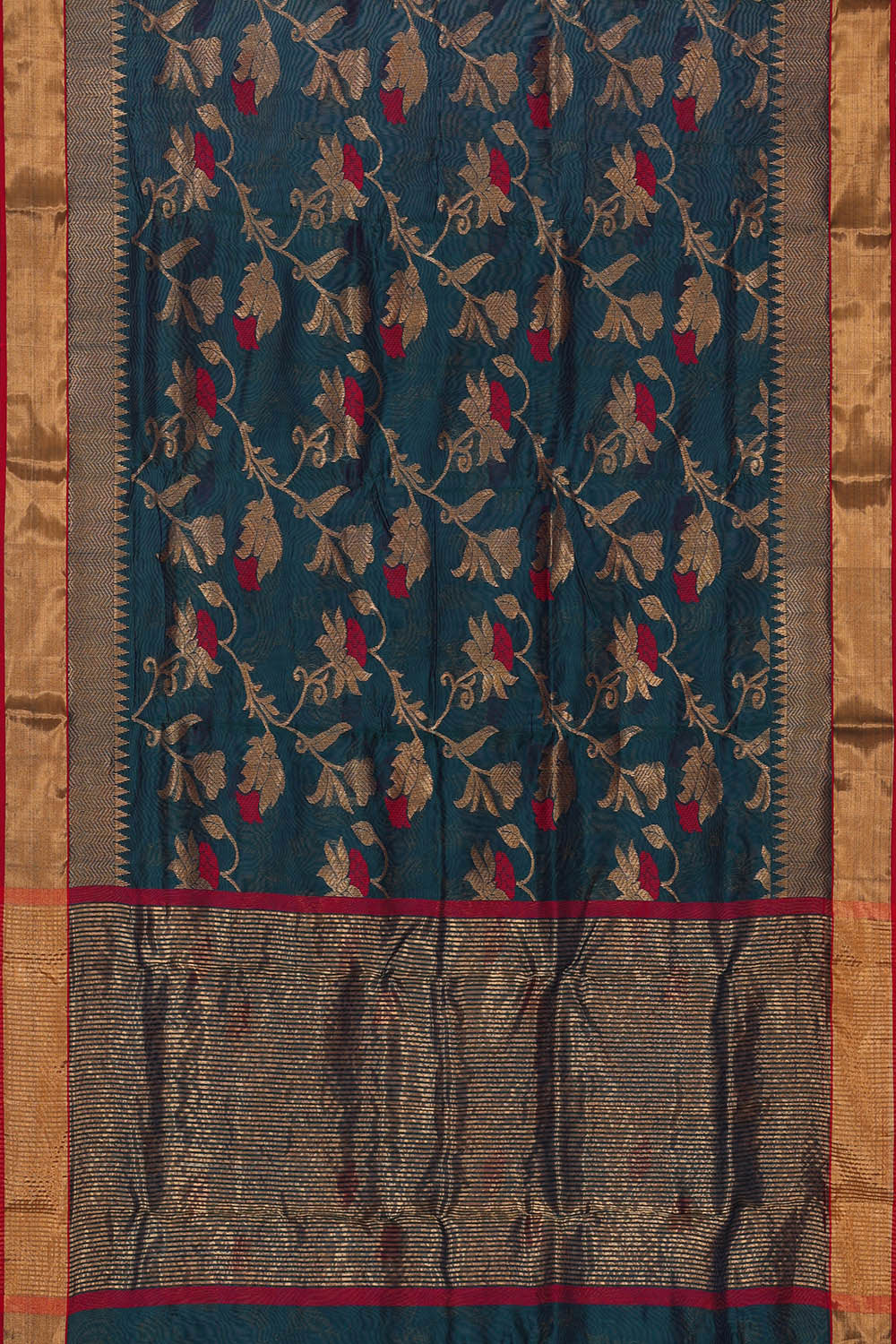 Image of Chanderi Silk Dark Peacock Blue Saree