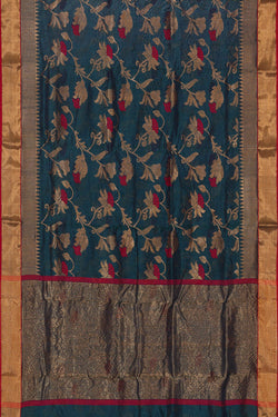 Image of Chanderi Silk Dark Peacock Blue Saree