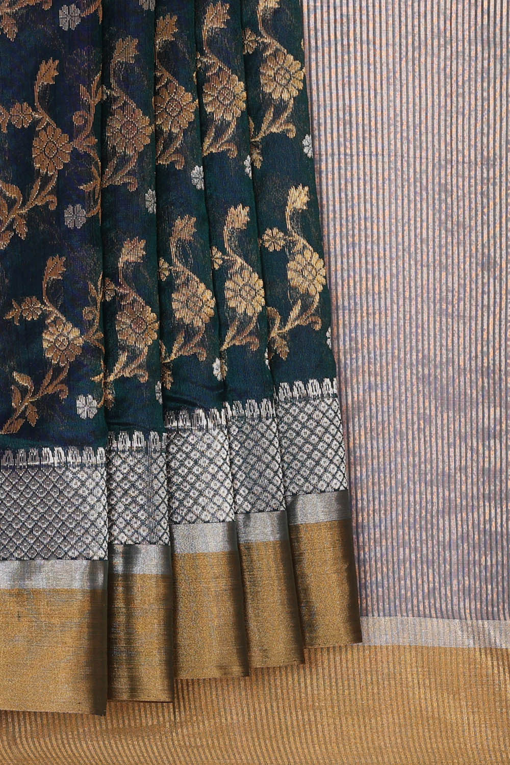 Image of Chanderi Silk Dark Peacock Blue Saree