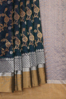 Image of Chanderi Silk Dark Peacock Blue Saree