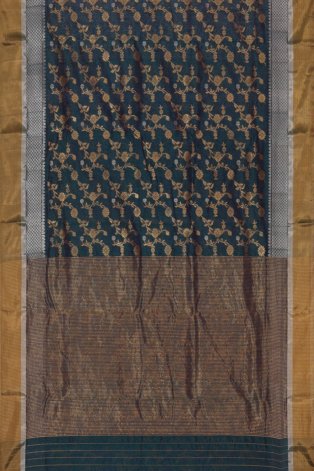 Image of Chanderi Silk Dark Peacock Blue Saree